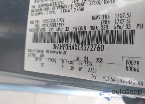 2012 Ford Fusion Se from USA, damaged, VIN 3FAHP0HAXCR372760